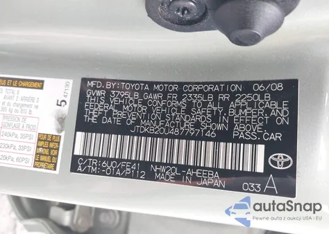 2008 Toyota Prius из США, поврежденный, VIN JTDKB20U487797146